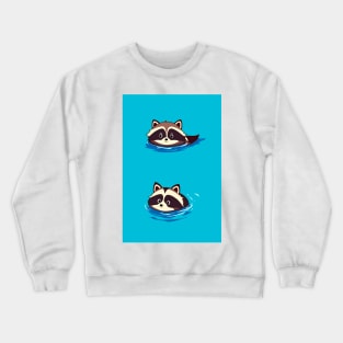 Raccoon Duo Swimming in Blue Water Crewneck Sweatshirt